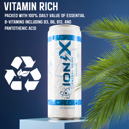 IoniX Zero Sugar Energy Drink | Clean Energy with 150mg Natural Caffeine- 12 pack