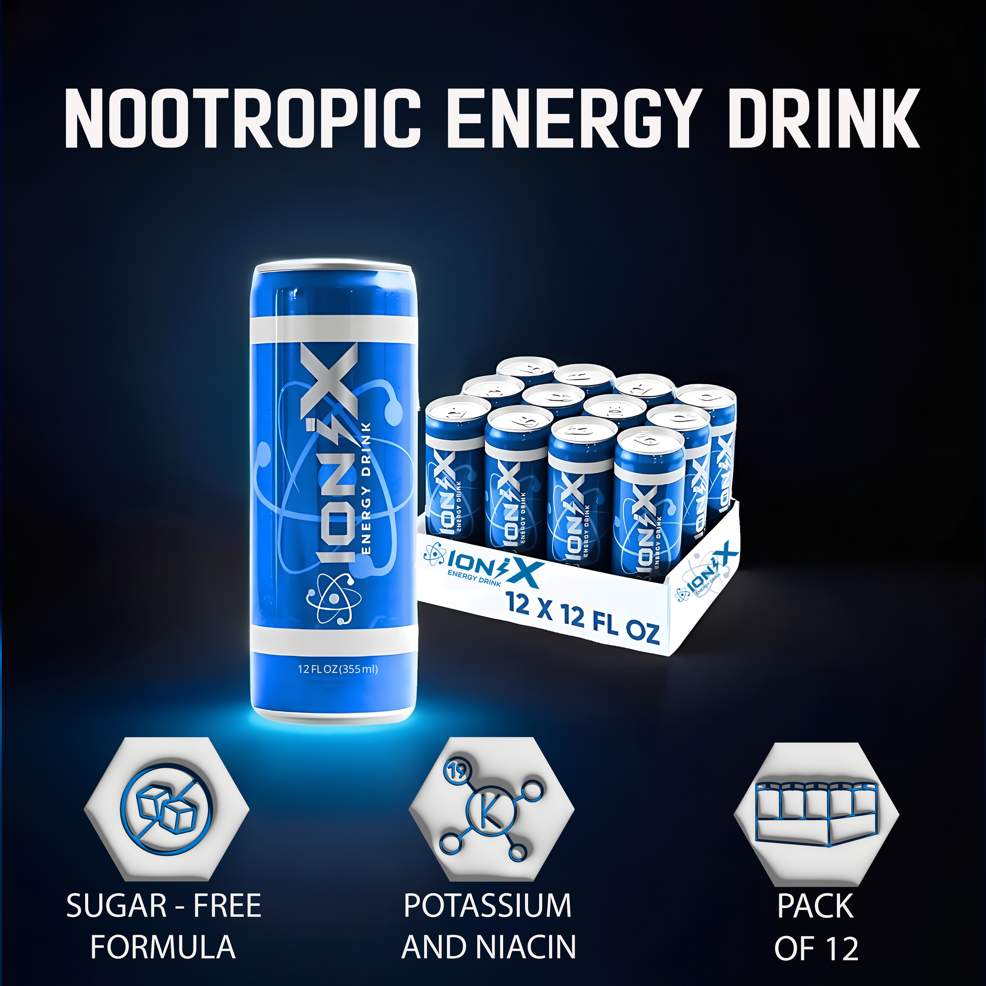 IoniX Energy Drink – Original Flavor | Clean Energy with 150mg Natural Caffeine- 12 pack