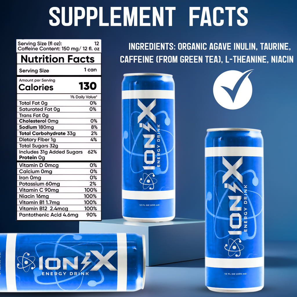 IoniX Energy Drink – Original Flavor | Clean Energy with 150mg Natural Caffeine- 12 pack