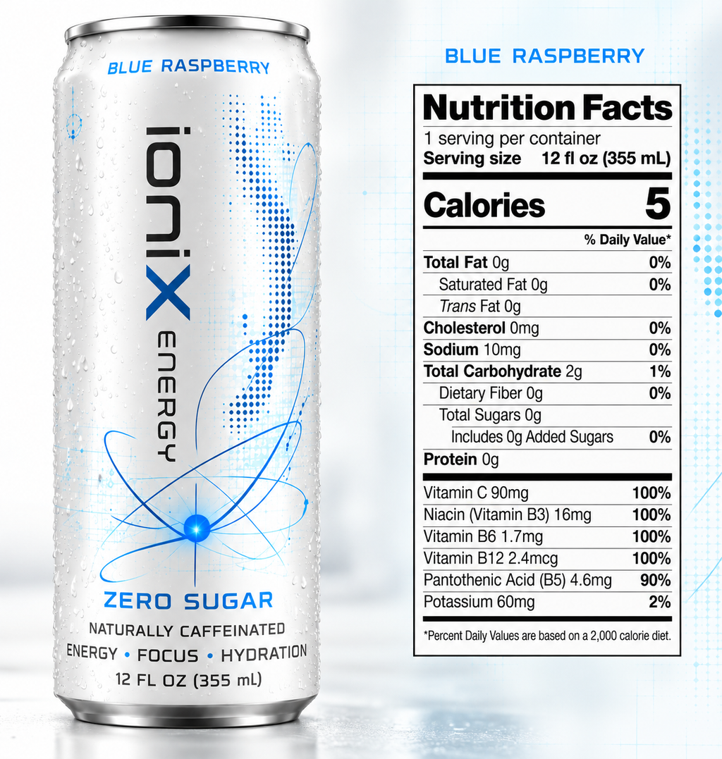 IoniX Zero Sugar Energy Drink | Clean Energy with 150mg Natural Caffeine- 12 pack