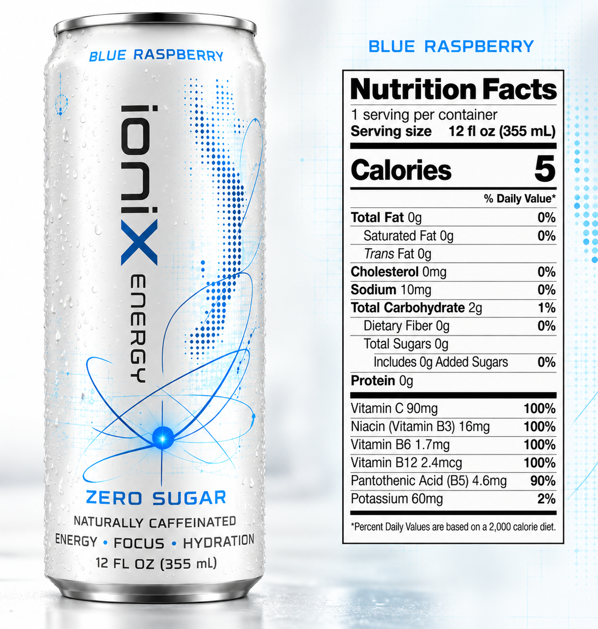 IoniX Zero Sugar Energy Drink | Clean Energy with 150mg Natural Caffeine- 12 pack