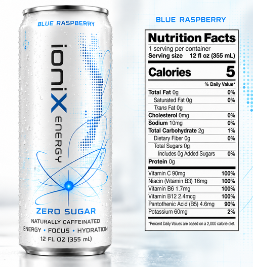 IoniX Zero Sugar Energy Drink | Clean Energy with 150mg Natural Caffeine- 12 pack